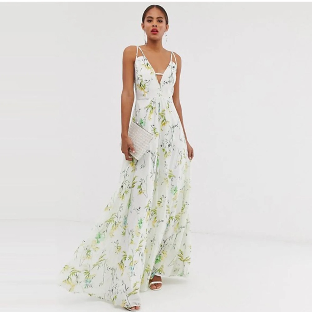 ASOS Tall White Dress with Yellow and Green Floral Accents